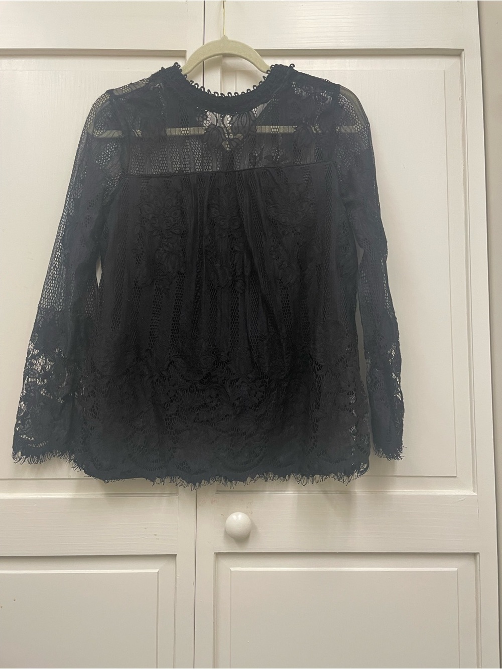 Ultra Pink Black Floral Lace Long-Sleeve Blouse